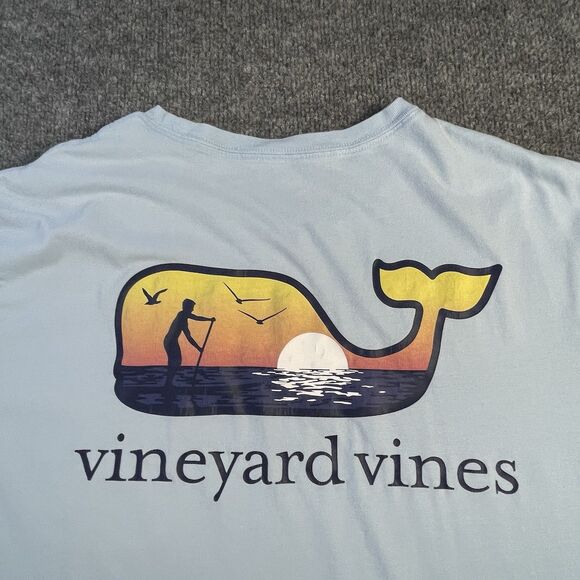 Vineyard Vines Shirt Mens Extra Large Blue Paddle Boarding Beach Water Sun Set - Picture 14 of 16